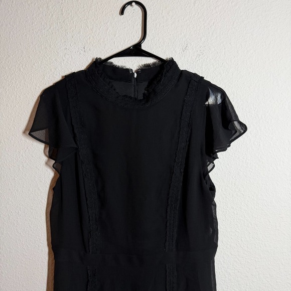 Adrianna Papell Fit & Flare Chiffon Dress Womens 14 Black Ruffled Back Zipper - Picture 2 of 12